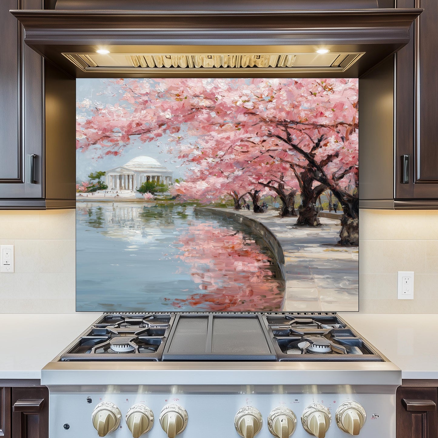 Cherry Blossom Tempered Glass Backsplash – Waterfront Spring Kitchen Panel