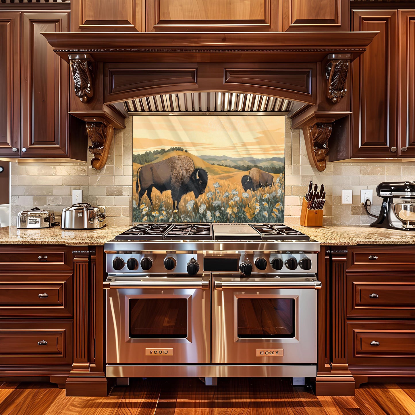 Buffalo Tempered Glass Stove Backsplash: Artistic Kitchen Splashback