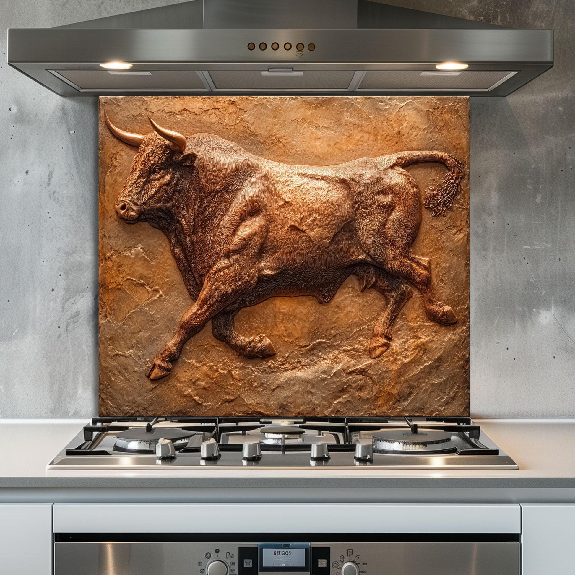Copper Heron Tempered Glass Backsplash: Rustic Farmhouse Kitchen Wall Art
