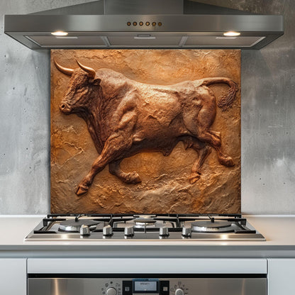 Copper Heron Tempered Glass Backsplash: Rustic Farmhouse Kitchen Wall Art