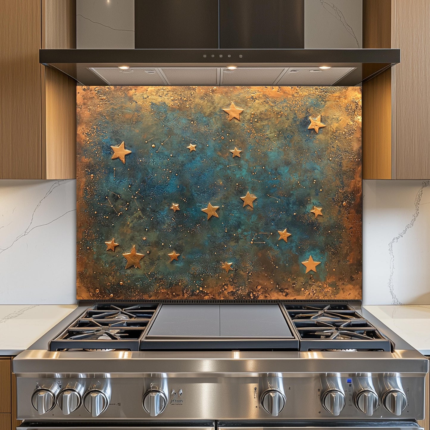 Starry Night Tempered Glass Backsplash: Rustic Kitchen Decor
