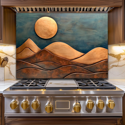Copper-Effect Mountain Tempered Glass Backsplash: Rustic Kitchen Decor