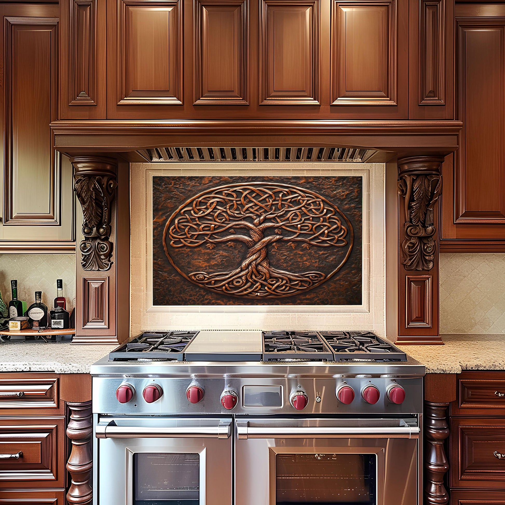a stove top oven sitting inside of a kitchen