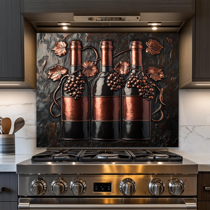 Tempered glass backsplash, vineyard wine theme kitchen art