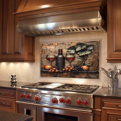 Luxury Wine and Vineyard Scene Kitchen Backsplash, Tempered Glass Art, Custom Size Design