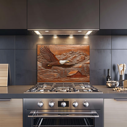 Eagle kitchen backsplash, copper-effect tempered glass, heat-resistant wall protector, rustic decor, farmhouse kitchen art