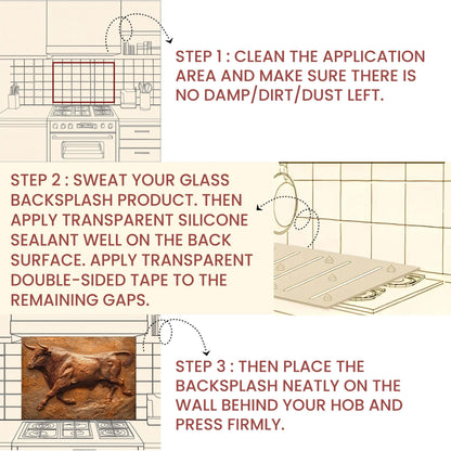 Copper Heron Tempered Glass Backsplash: Rustic Farmhouse Kitchen Wall Art