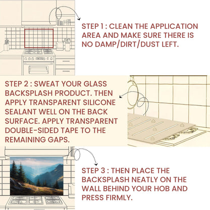Misty Mountain Tempered Glass Backsplash: Heat-Resistant Stove Panel