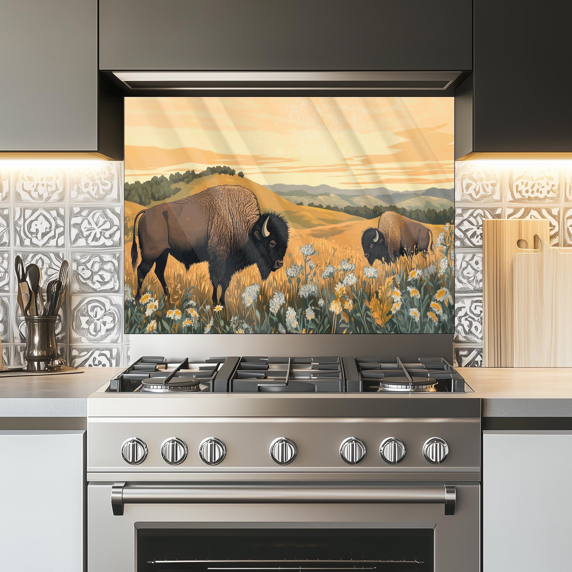 Buffalo Tempered Glass Stove Backsplash: Artistic Kitchen Splashback
