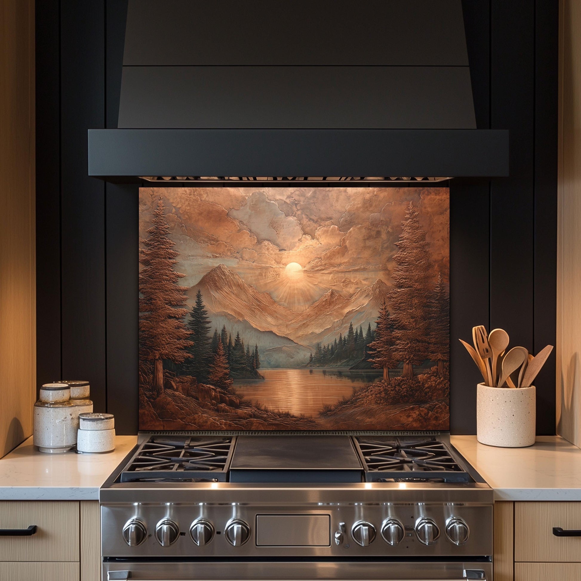 Copper Mountain Landscape Kitchen Backsplash, UV Printed Tempered Glass, Custom Size Design