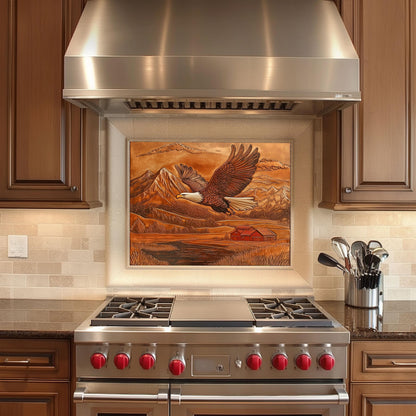Majestic eagle copper backsplash, heat-resistant tempered glass, rustic kitchen decor, easy clean backsplash, farmhouse kitchen wall art, eagle wall protector