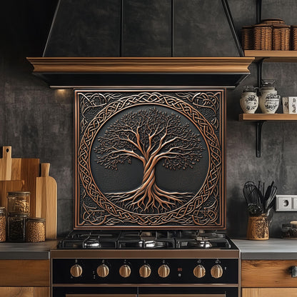 Tree of Life Glass Backsplash, Spiritual Nature Stove Guard, Heat Resistant Easy Clean Art
