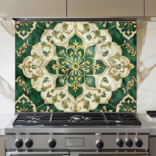 Moroccan Tempered Glass Backsplash, Artistic Geometric Stove Guard, Heat Resistant Easy Clean Art