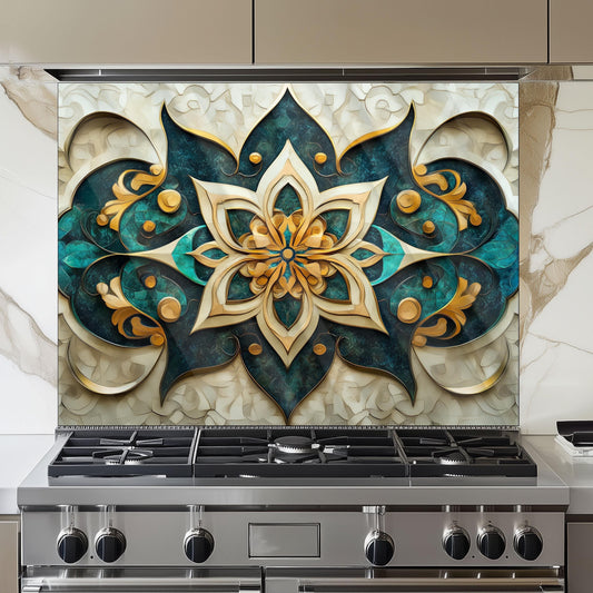 Moroccan Tempered Glass Kitchen Backsplash, Durable Stove Splashback, Custom Size Design