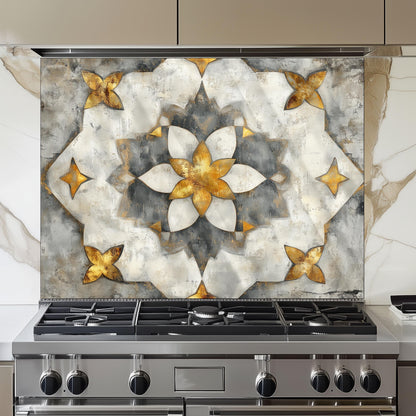 Navy & Amber Moroccan Backsplash, Heat Resistant Stove Guard, Custom Size Glass Art