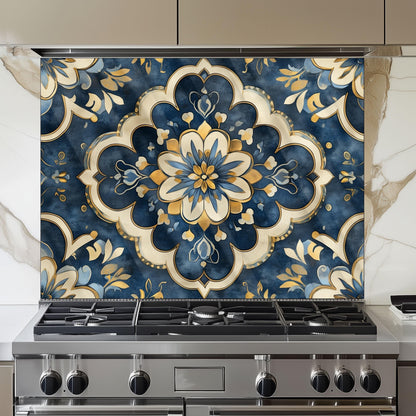 Moroccan Style Glass Backsplash, Geometric Tile Stove Guard, Heat Resistant Easy Clean Kitchen Art