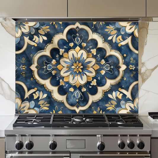 Moroccan Style Glass Backsplash, Geometric Tile Stove Guard, Heat Resistant Easy Clean Kitchen Art