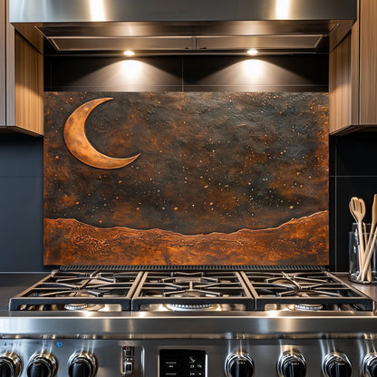 Copper Moon Tempered Glass Backsplash: Rustic Kitchen Decor