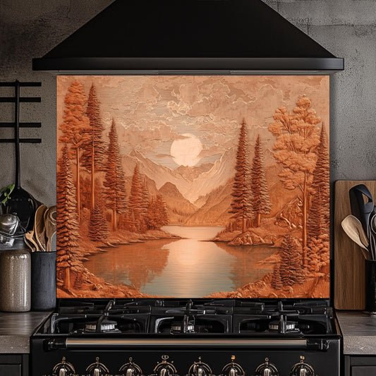 Tempered Glass Mountain & Deer Backsplash: Rustic Kitchen Decor