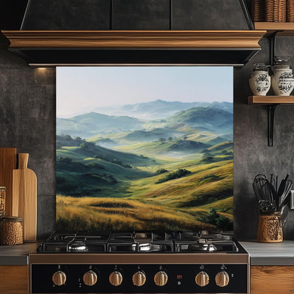 Green Hills Tempered Glass Backsplash – Nature Landscape Kitchen Wall Art