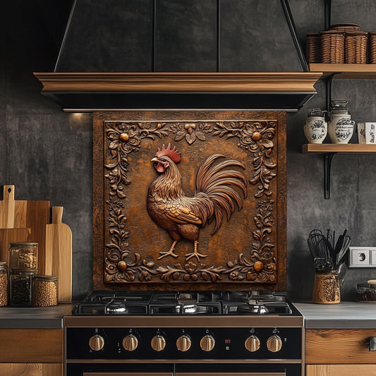 kitchen backsplash, glass backsplash, tempered glass backsplash, rooster backsplash