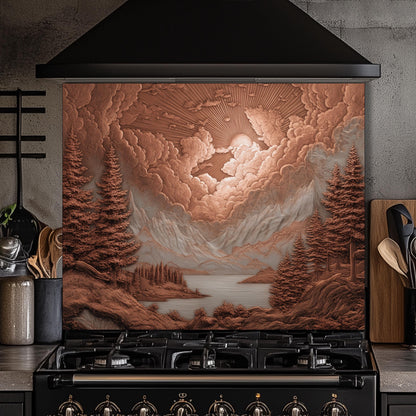 Tempered Glass Mountain & Deer Backsplash: Rustic Kitchen Decor