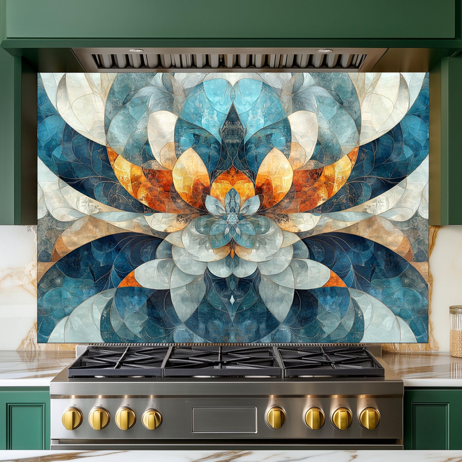 Moroccan Style Glass Backsplash, Heat Resistant Stove Guard, Custom Size Kitchen Art
