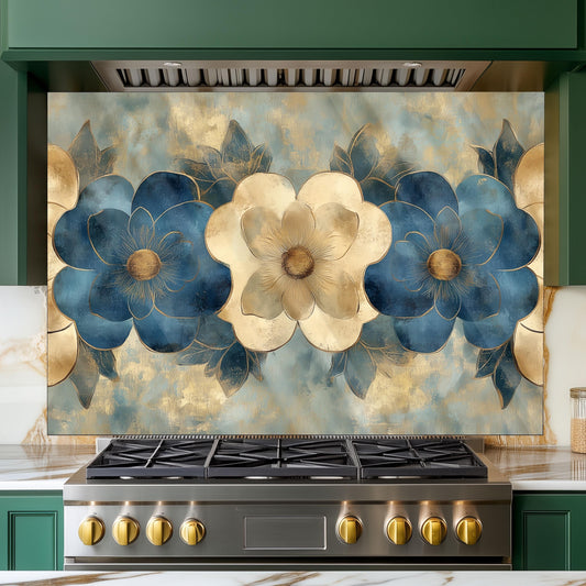 Moroccan Floral Pattern Kitchen Backsplash, UV Printed Tempered Glass Art, Custom Size Design