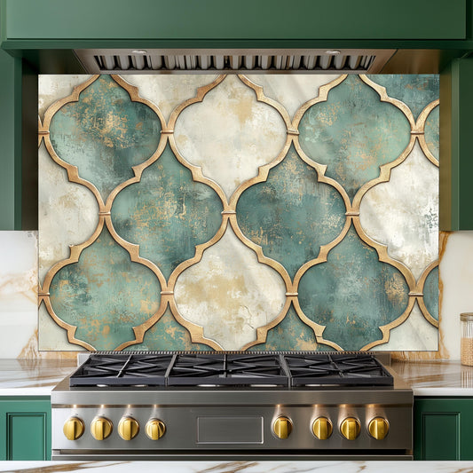 Moroccan Tempered Glass Backsplash, Artistic Geometric Stove Guard, Heat Resistant Easy Clean Art