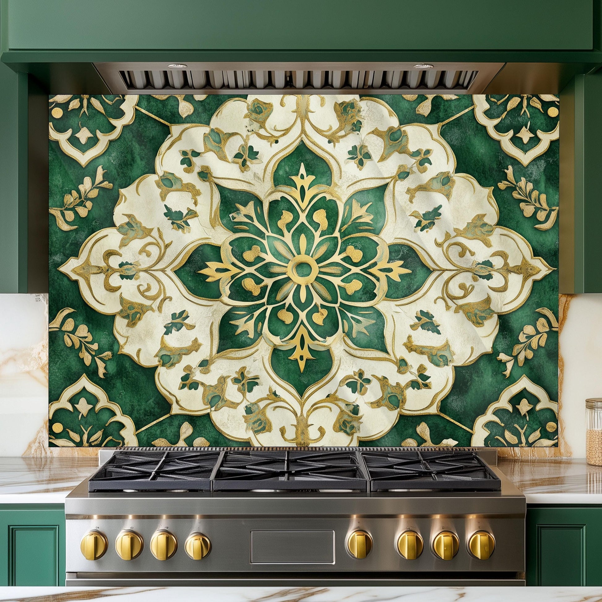 Moroccan Tempered Glass Backsplash, Artistic Geometric Stove Guard, Heat Resistant Easy Clean Art