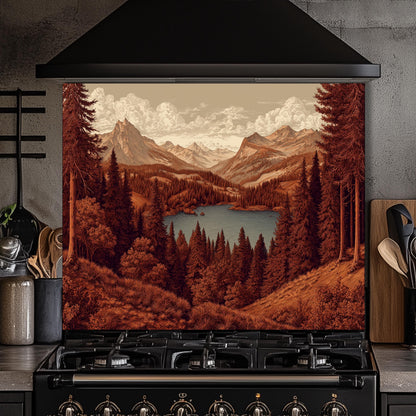 Tempered Glass Mountain Lake Backsplash: Rustic Cabin Kitchen Decor