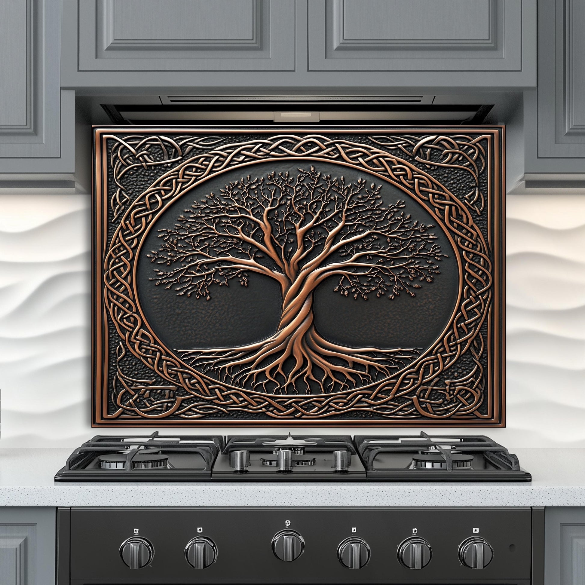 Tree of Life Glass Backsplash, Spiritual Nature Stove Guard, Heat Resistant Easy Clean Art