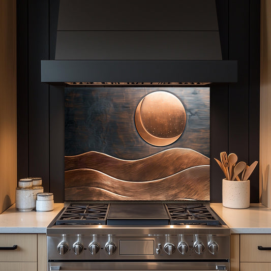 Copper Moon Tempered Glass Kitchen Backsplash: Rustic Stove Panel
