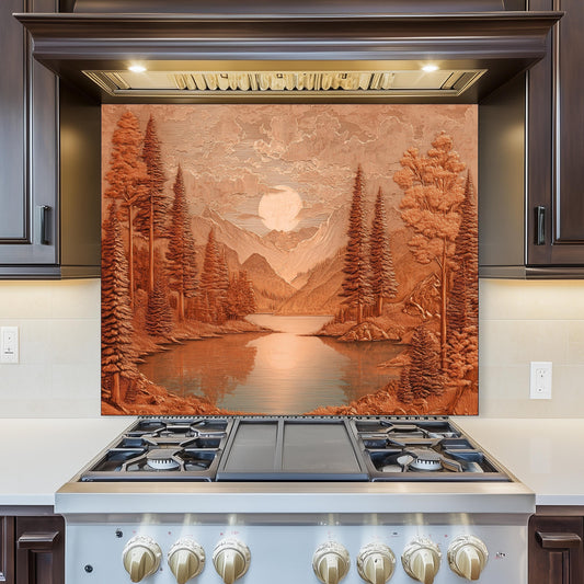 Tempered Glass Mountain & Deer Backsplash: Rustic Kitchen Decor
