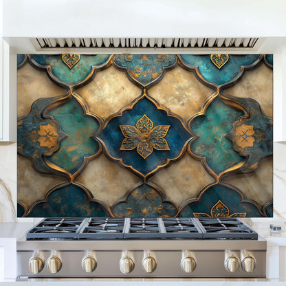 Moroccan Tempered Glass Kitchen Backsplash, Rustic Stove Protection, Custom Size Design