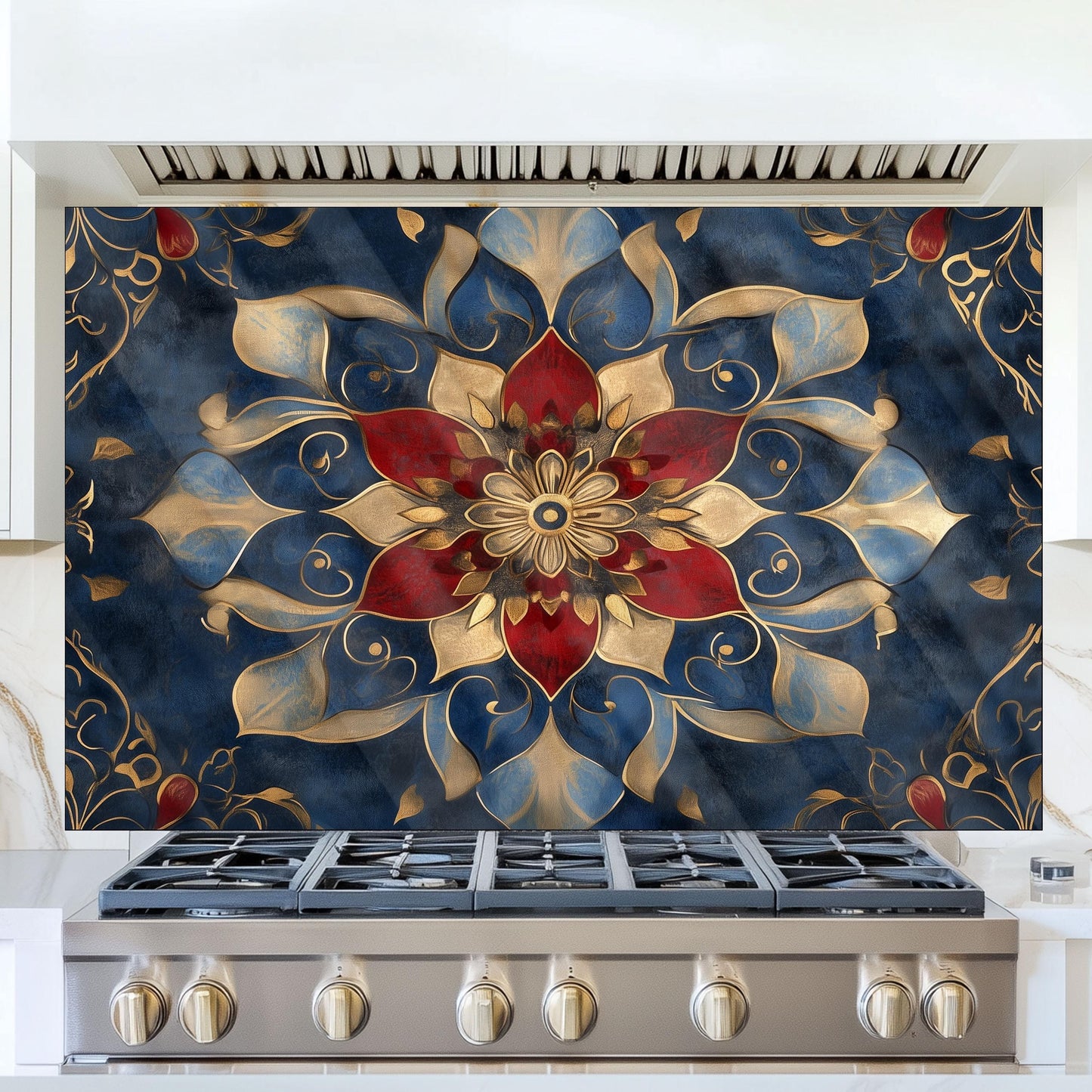 Moroccan Style Glass Backsplash, Geometric Tile Stove Guard, Heat Resistant Easy Clean Kitchen Art