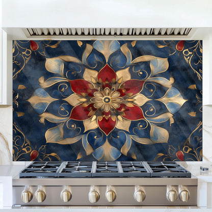 Moroccan Style Glass Backsplash, Geometric Tile Stove Guard, Heat Resistant Easy Clean Kitchen Art