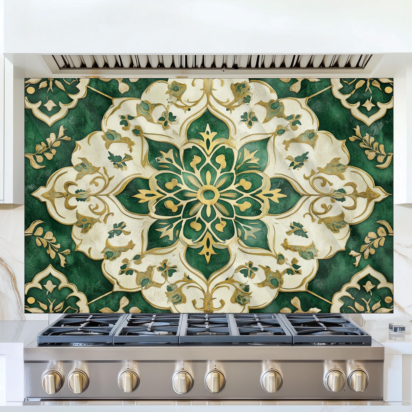 Moroccan Tempered Glass Backsplash, Artistic Geometric Stove Guard, Heat Resistant Easy Clean Art