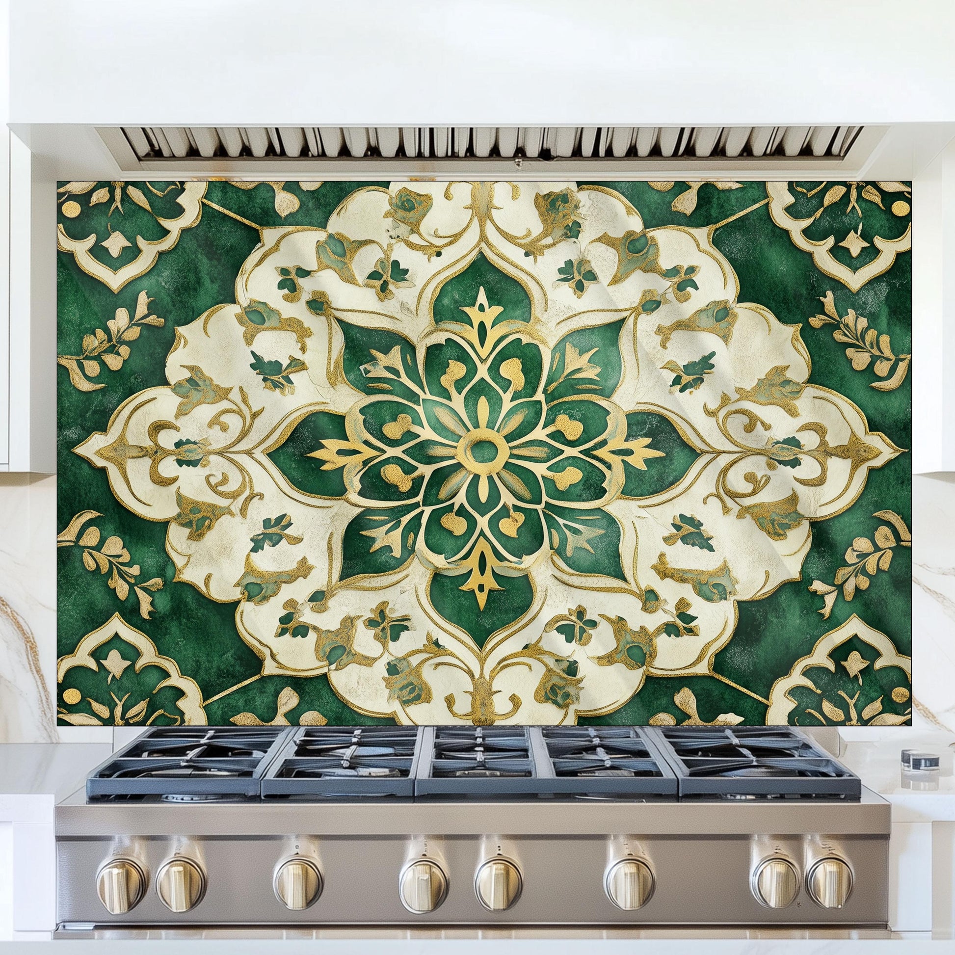 Moroccan Tempered Glass Backsplash, Artistic Geometric Stove Guard, Heat Resistant Easy Clean Art