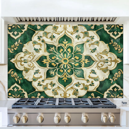 Moroccan Tempered Glass Backsplash, Artistic Geometric Stove Guard, Heat Resistant Easy Clean Art