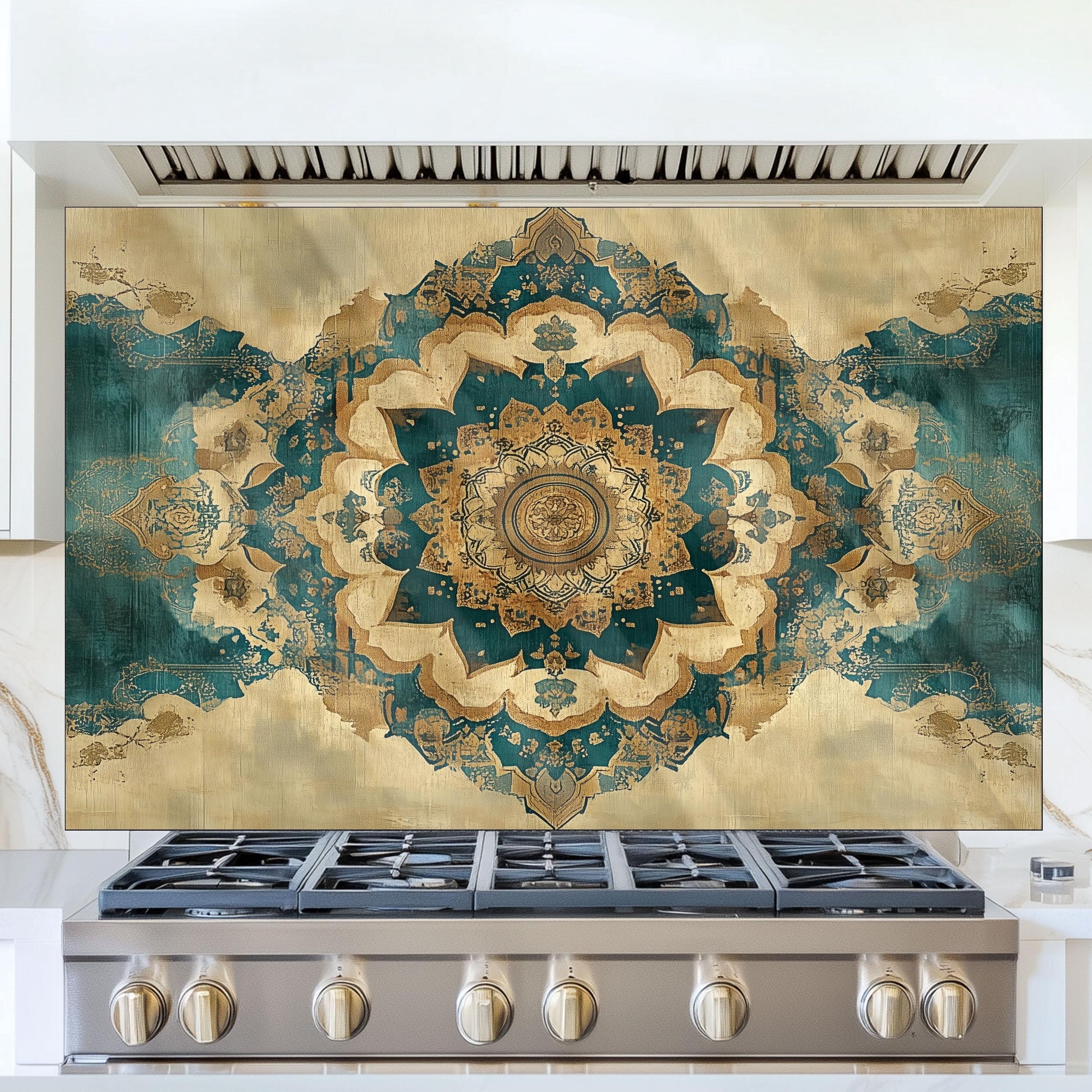 Moroccan Style Glass Backsplash, Heat Resistant Stove Guard, Custom Size Kitchen Art