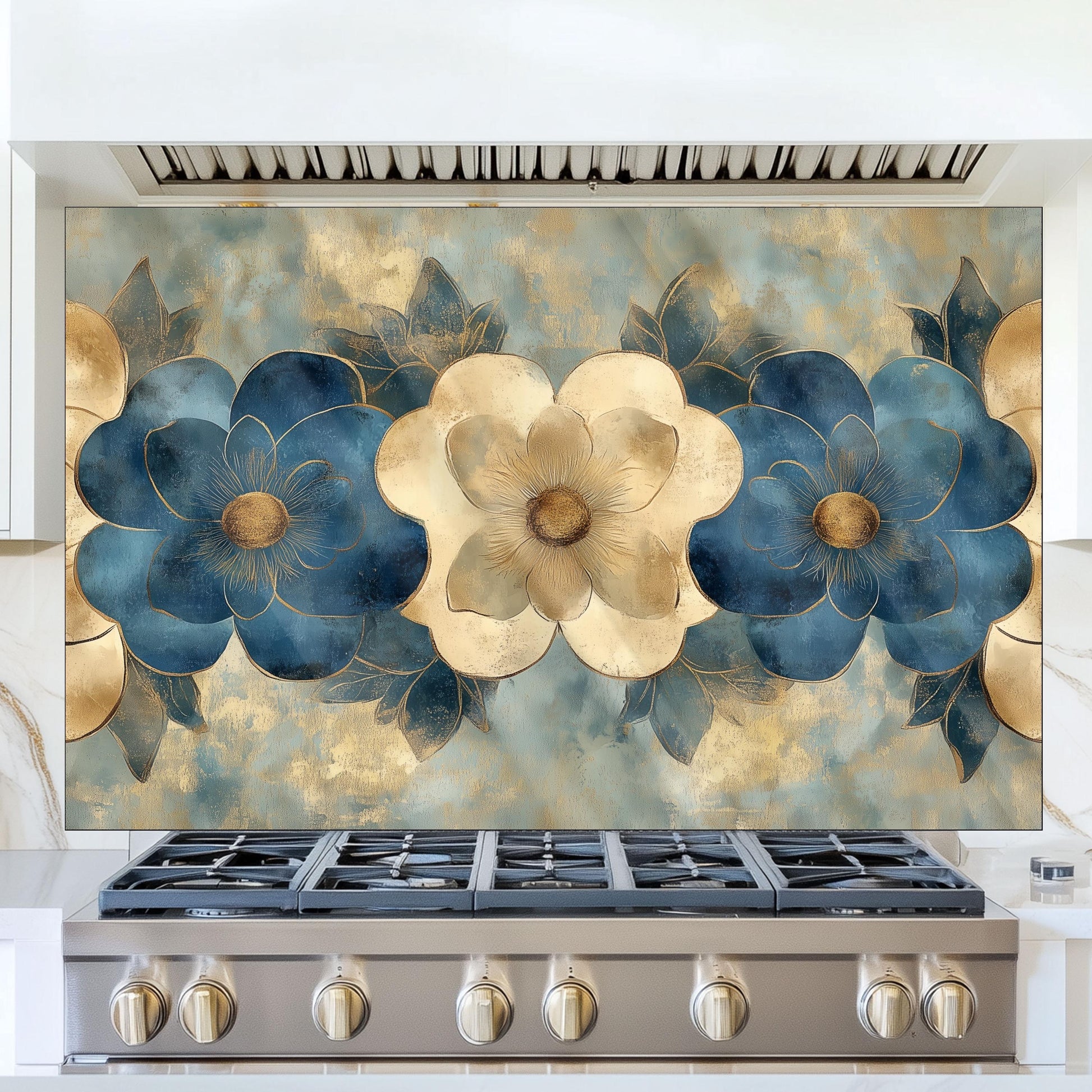 Moroccan Floral Pattern Kitchen Backsplash, UV Printed Tempered Glass Art, Custom Size Design