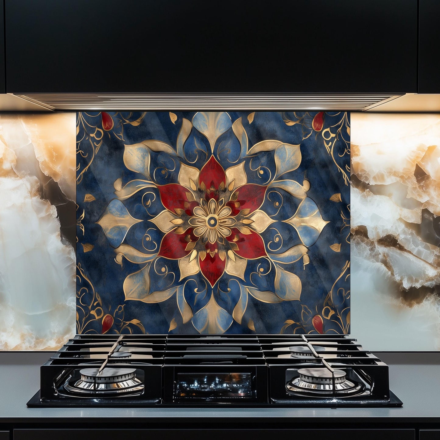 Moroccan Style Glass Backsplash, Geometric Tile Stove Guard, Heat Resistant Easy Clean Kitchen Art