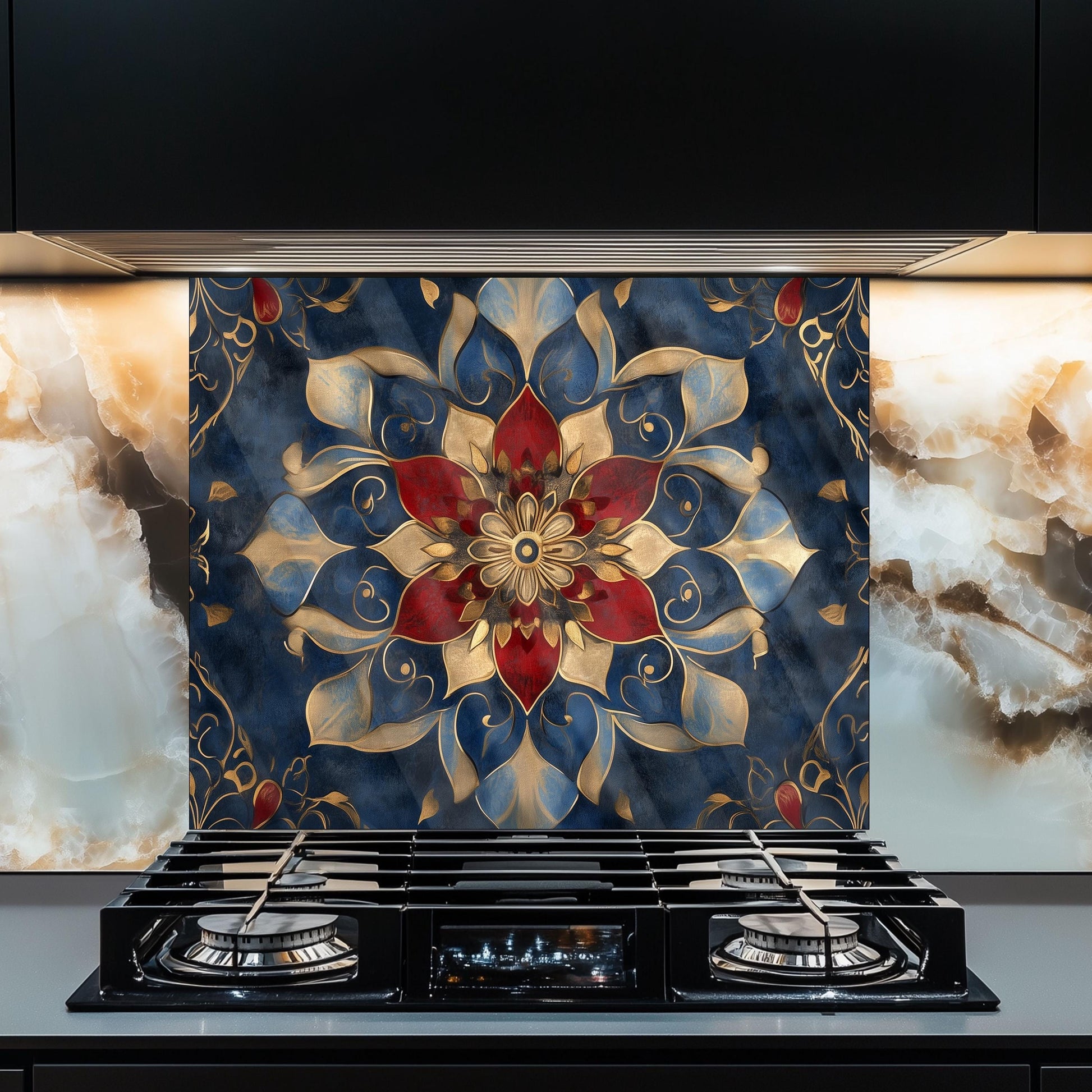 Moroccan Style Glass Backsplash, Geometric Tile Stove Guard, Heat Resistant Easy Clean Kitchen Art