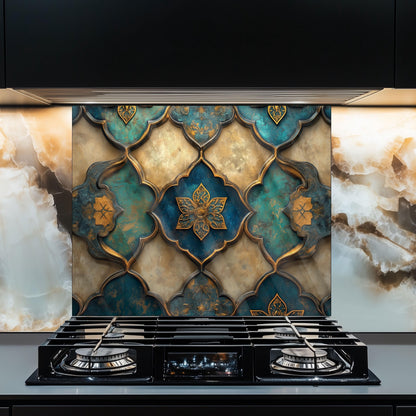 Moroccan Tempered Glass Kitchen Backsplash, Rustic Stove Protection, Custom Size Design