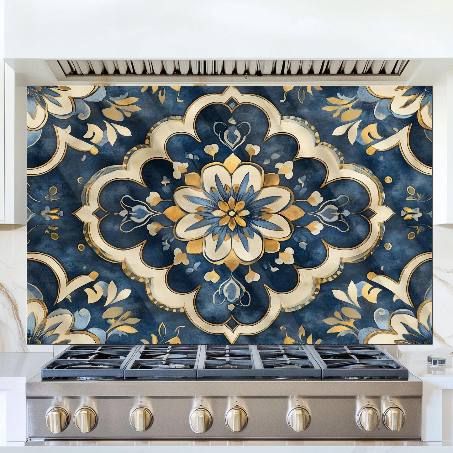 Moroccan Style Glass Backsplash, Geometric Tile Stove Guard, Heat Resistant Easy Clean Kitchen Art