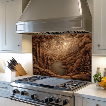 Sepia Mountain Landscape Kitchen Backsplash, UV Printed Tempered Glass Art, Custom Size Design