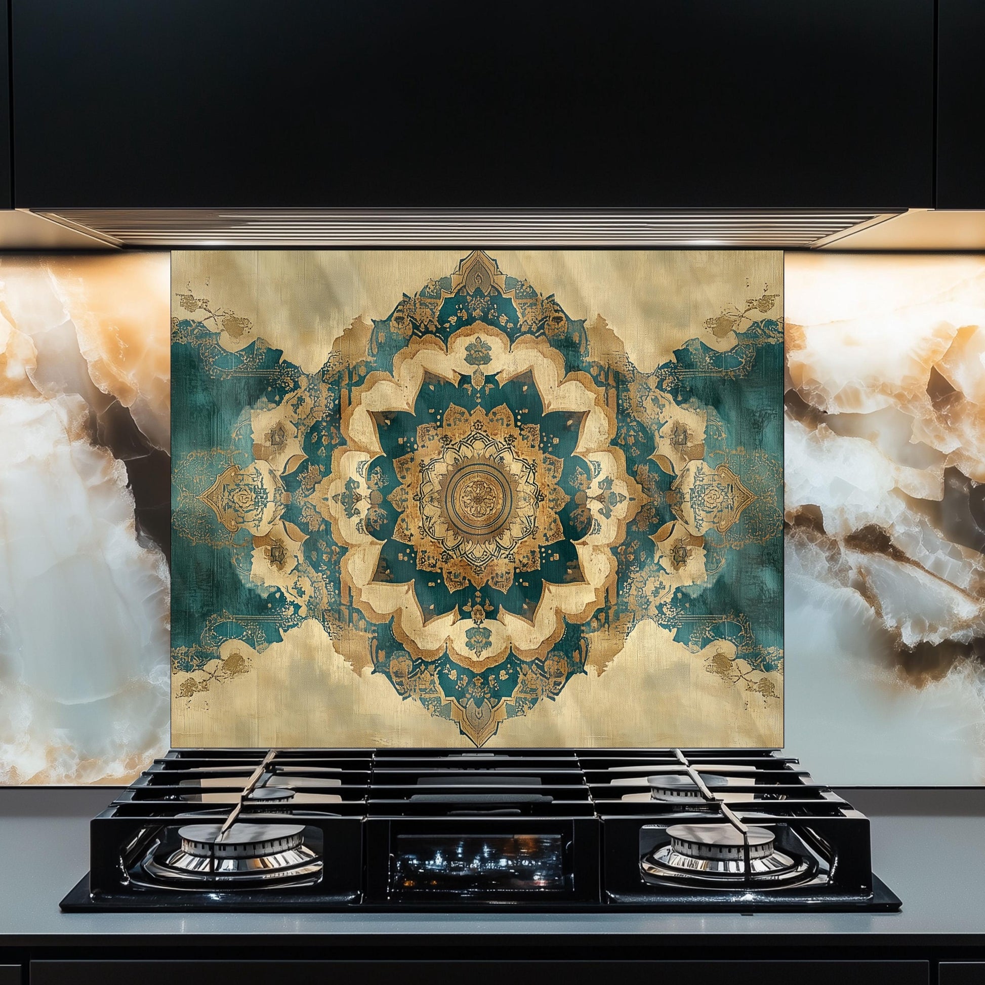 Moroccan Style Glass Backsplash, Heat Resistant Stove Guard, Custom Size Kitchen Art