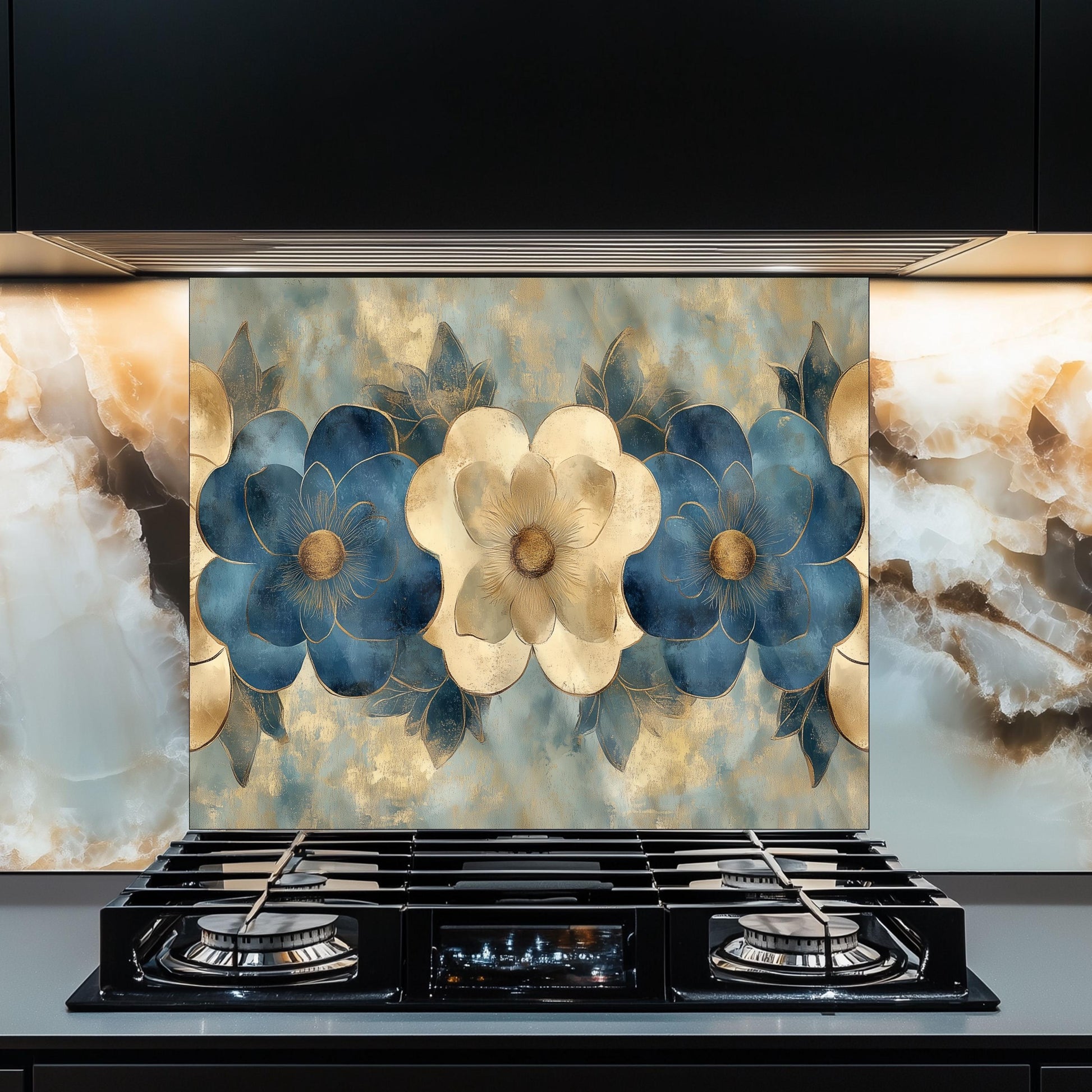 Moroccan Floral Pattern Kitchen Backsplash, UV Printed Tempered Glass Art, Custom Size Design
