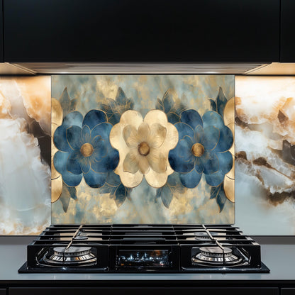 Moroccan Floral Pattern Kitchen Backsplash, UV Printed Tempered Glass Art, Custom Size Design